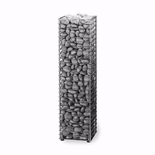 Tall rectangular transparent container filled with coffee beans.