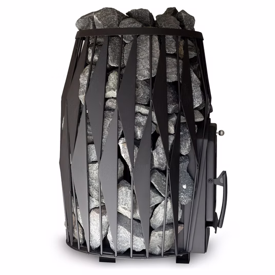 Black backpack filled with charcoal briquettes.