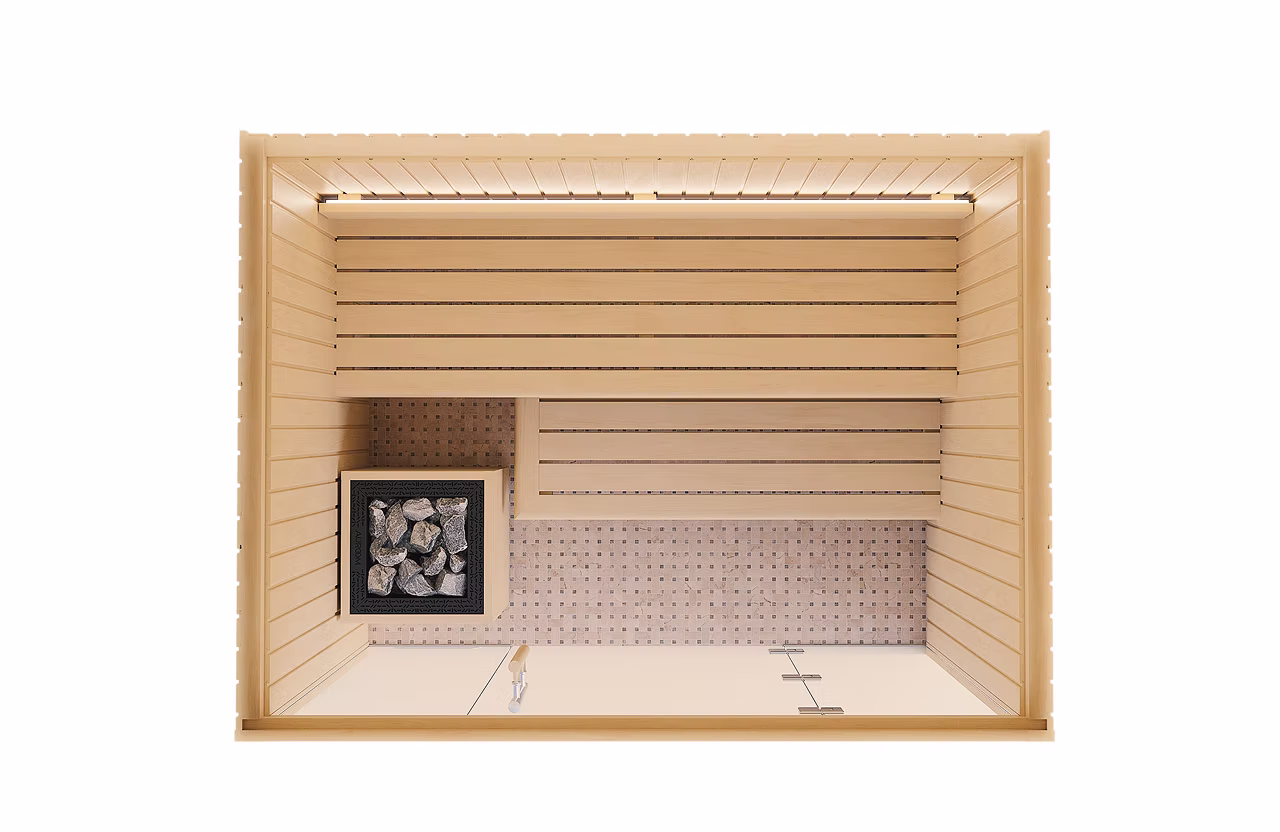 Modern bathroom with wooden walls, a bathtub, and a framed picture.