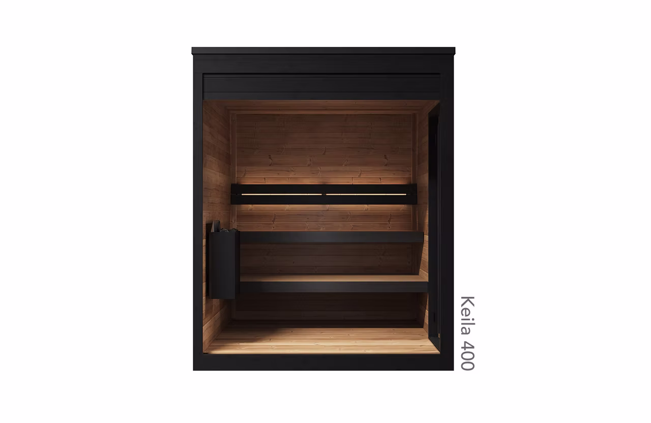Modern black and wood wardrobe with open doors and shelves.